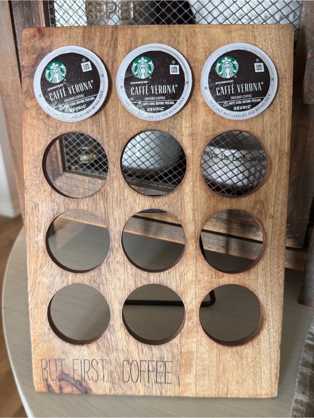 Farmhouse Style Wooden K-Cup Holder “But First… Coffee” – Rae Dunn Style